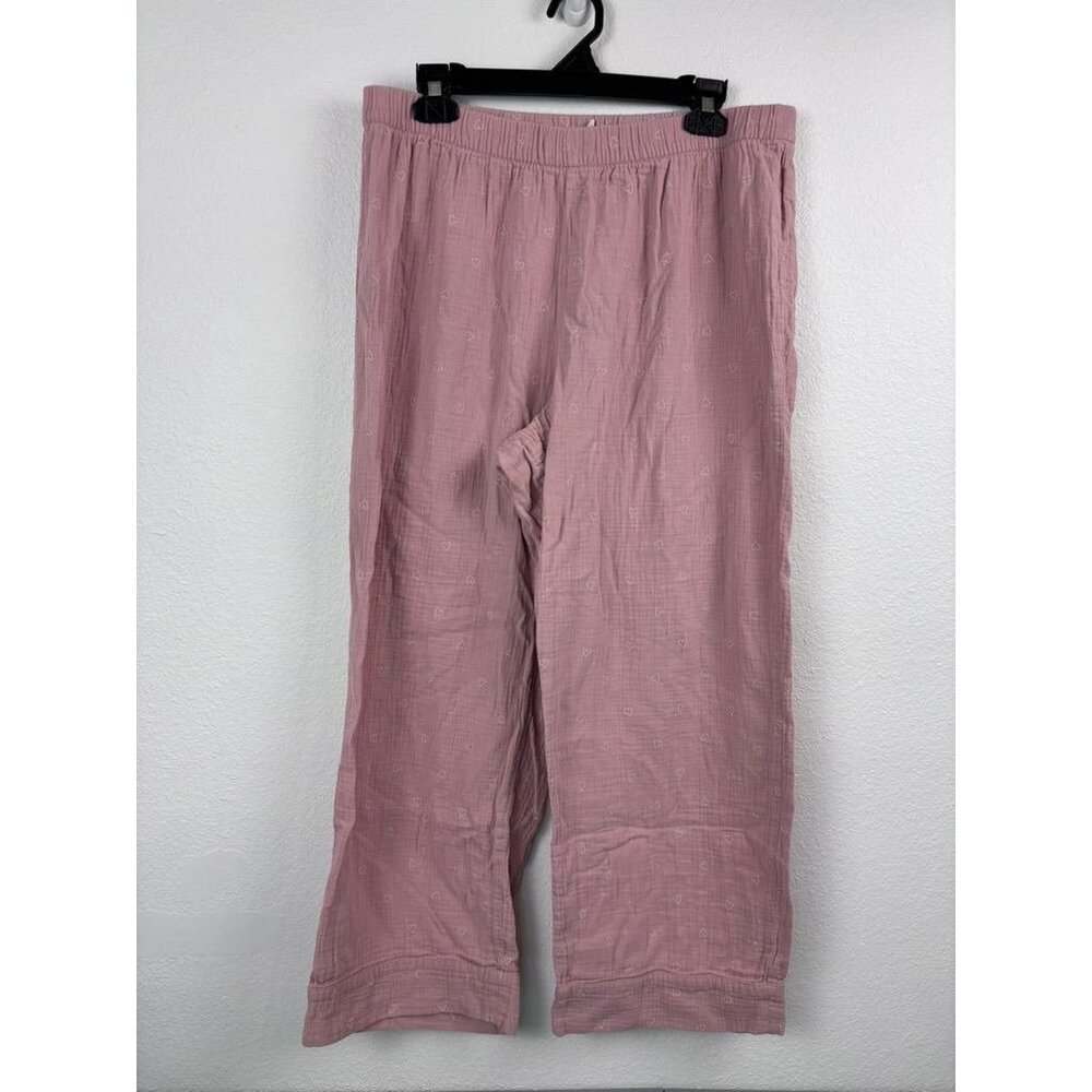 Madewell women's XL pink 100% cotton‎ gauzy lightweight heart print pajama pants